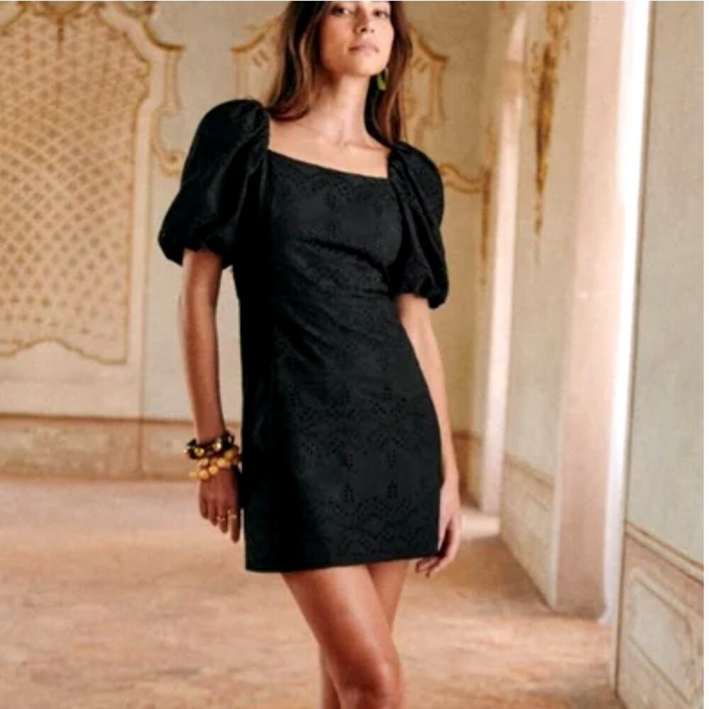 Sezane 2 Eyelet Mini Allya Dress $250 Puff Sleeves Cotton Scoop Neck Black 34 - Picture 15 of 16